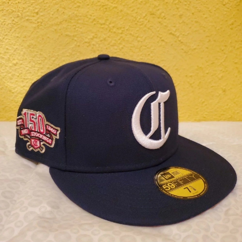 New Era 59Fifty Cincinnati Reds Fitted Hat Size 7 5/8 "150 Year" Side Patch